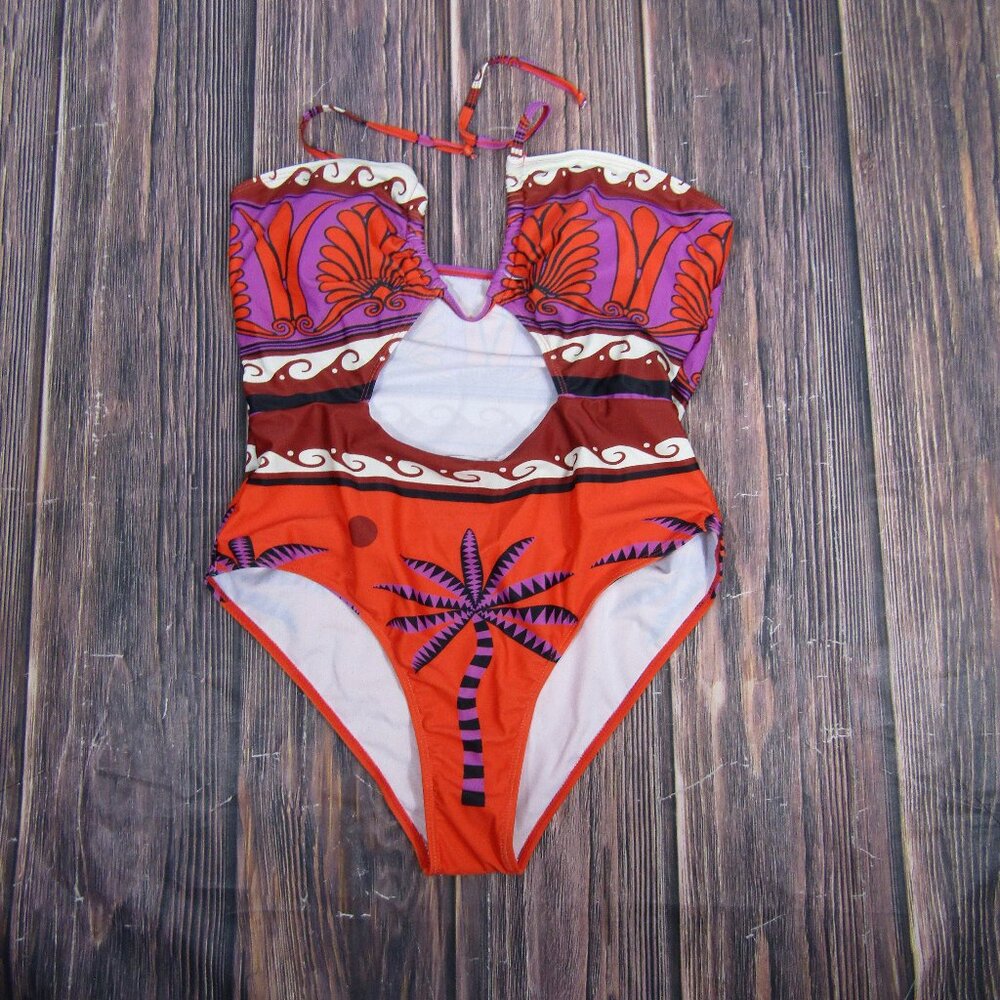 Commense Orange and Purple One Piece Swimsuit